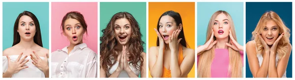 The collage from portraits of women with shocked facial expression — Stock Photo, Image