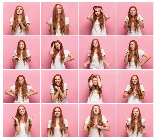 Portret van een jonge vrouw met gelukkig en ongelukkig gezichtsuitdrukkingen — Stockfoto