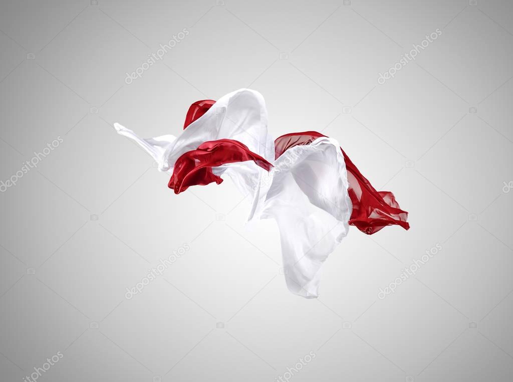 Smooth elegant transparent red and white cloth separated on gray background.