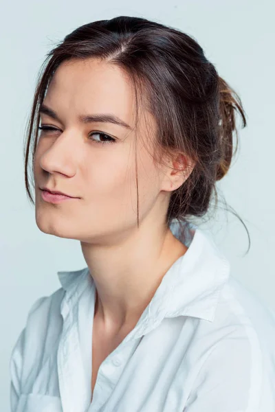 The young womans portrait with thoughtful emotions — Stock Photo, Image