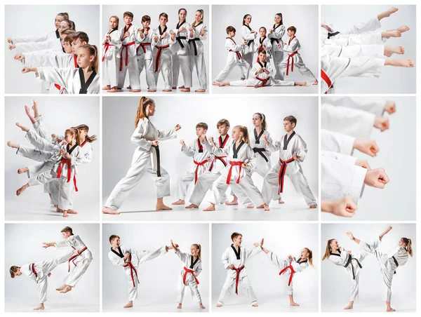 A gyerekcsoport edzései karate harcművészeti stúdió lövés — Stock Fotó