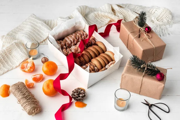 Homemade bakery making, gingerbread cookies in form of Christmas tree close-up. — Stock Photo, Image