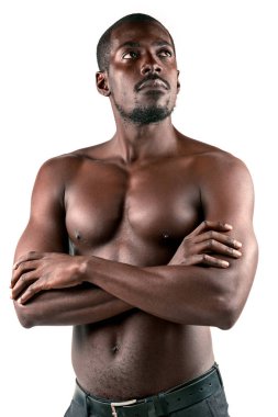 Genç afro Amerikan çıplak gövde ile izole