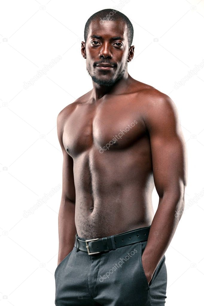 young afro american with naked torso isolated