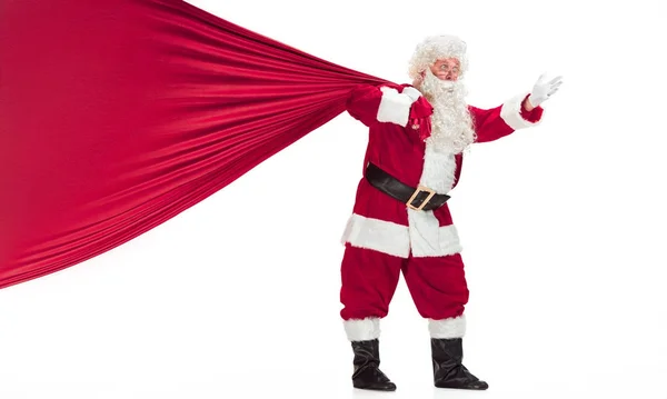 Portrait Man Santa Claus Costume Luxurious White Beard Santas Hat — Stock Photo, Image