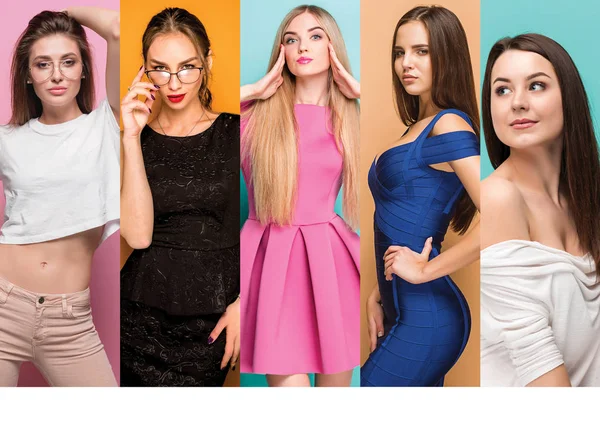 Collage di moda di immagini di belle giovani donne. Ragazze sensuali — Foto Stock