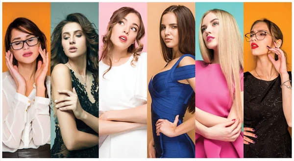 Collage de moda de imágenes de hermosas mujeres jóvenes. Chicas sensuales —  Fotos de Stock