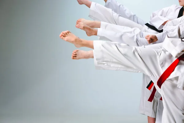 Het schot van de studio van groep jonge geitjes karate martial arts opleiding — Stockfoto