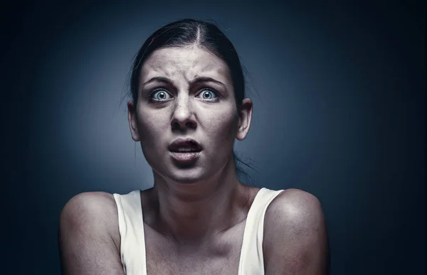 Close up portrait of a crying woman with bruised skin and black eyes — Stock Photo, Image