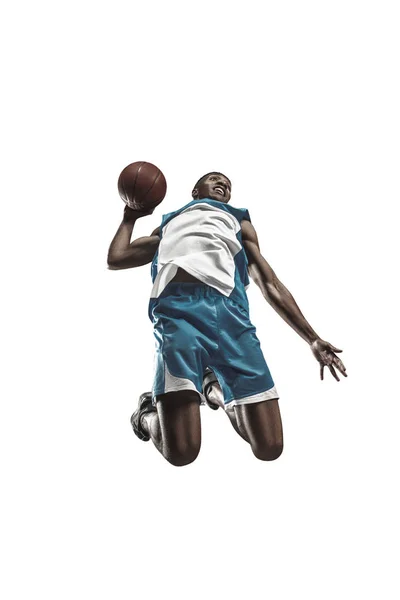 满长的球与篮球运动员的画像 — 图库照片