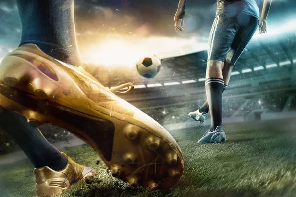 The active players of football at stadium in motion Royalty Free Stock Images
