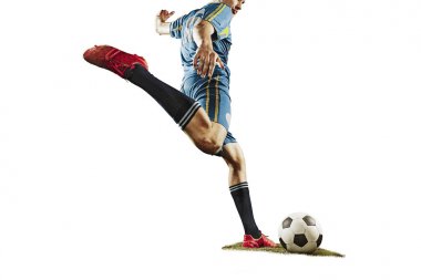 Beyaz arka plan üzerinde izole bir beyaz futbol oyuncu adam