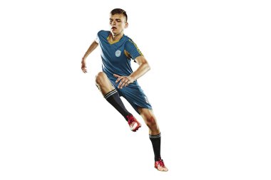 Beyaz arka plan üzerinde izole bir beyaz futbol oyuncu adam
