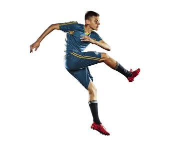 Beyaz arka plan üzerinde izole bir beyaz futbol oyuncu adam