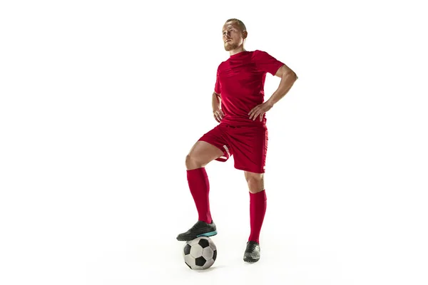 Fußballprofi mit Ball isoliert weißen Hintergrund — Stockfoto