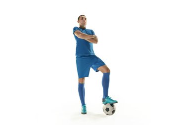 Profesyonel futbol futbol oyuncusu izole top beyaz arka plan ile
