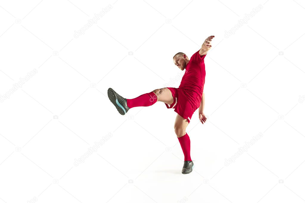 Professional football soccer player isolated on white background