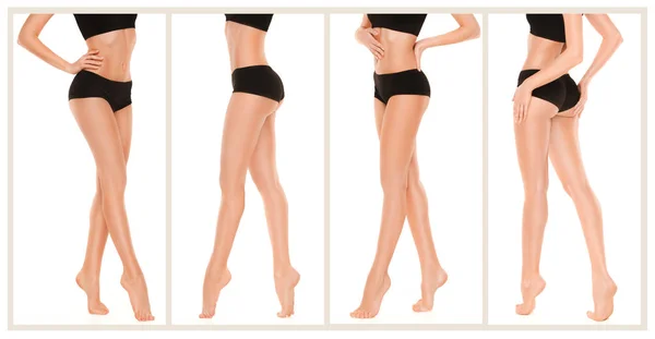 Longo bonita mulher pernas no branco fundo — Fotografia de Stock