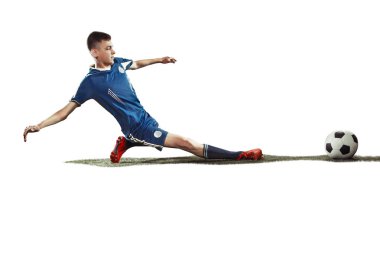 Beyaz arka plan üzerinde izole bir beyaz futbol oyuncu adam