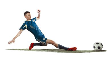 Beyaz arka plan üzerinde izole bir beyaz futbol oyuncu adam