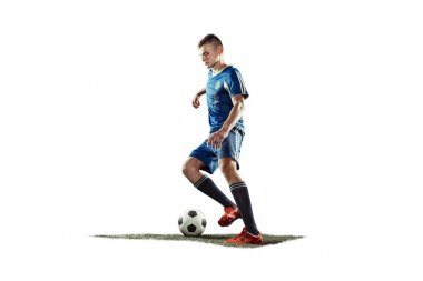 Beyaz arka plan üzerinde izole bir beyaz futbol oyuncu adam