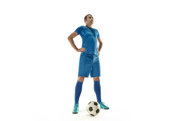 Football voetbal speler met bal geïsoleerd witte achtergrond — Stockfoto