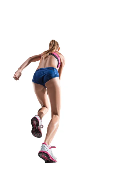 O estúdio de tiro de salto em altura atleta feminino está em ação — Fotografia de Stock