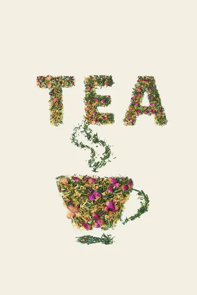 Tasse Tee, Placer von trockenem Früchtetee — Stockfoto