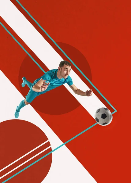 Football voetbal speler met bal op kleurrijke achtergrond — Stockfoto
