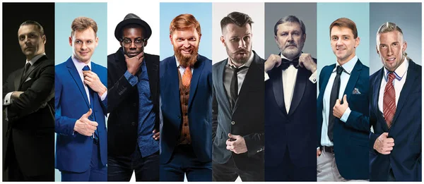 Collage eleganter Männer in Anzügen — Stockfoto