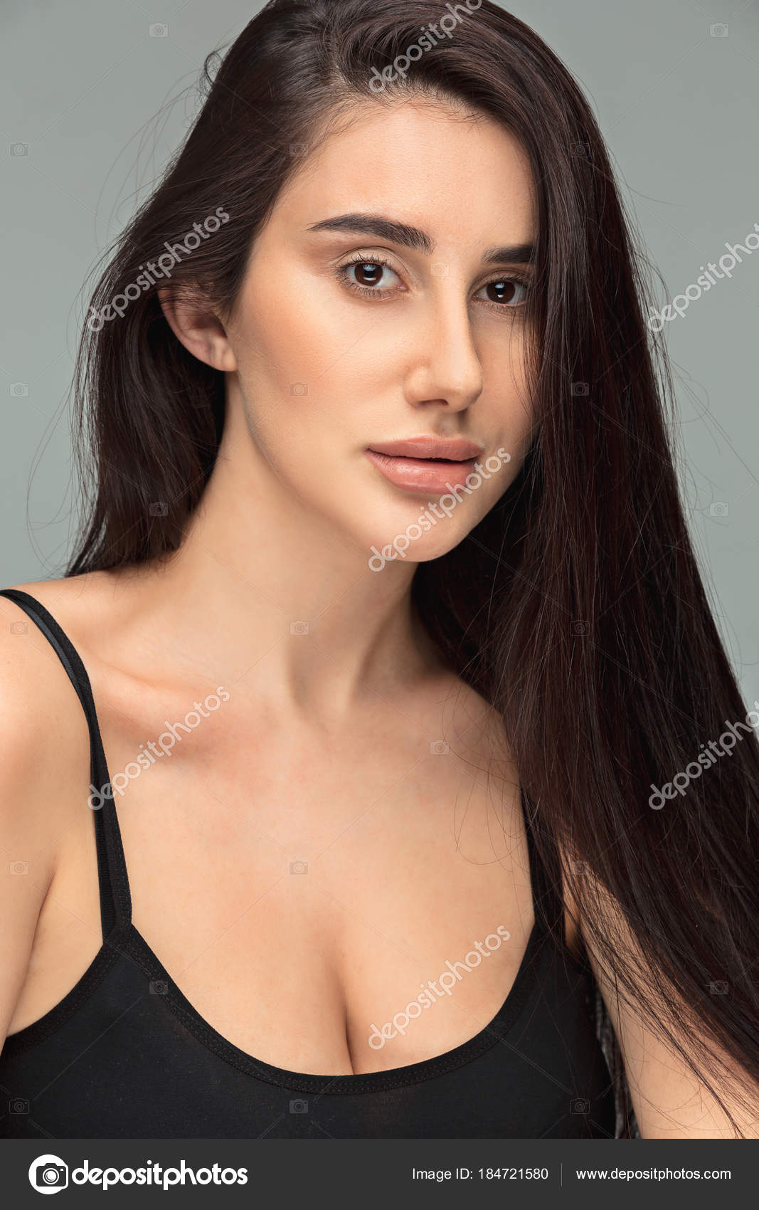 Portrait Of Beautiful Dark Haired Girl Stock Photo C Vova130555