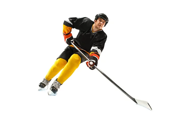 Ice hockey player in action isolated on white. — Stock Photo, Image