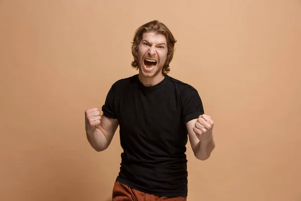 Ganar el éxito hombre feliz extático celebrando ser un ganador. Imagen energética dinámica del modelo masculino —  Fotos de Stock