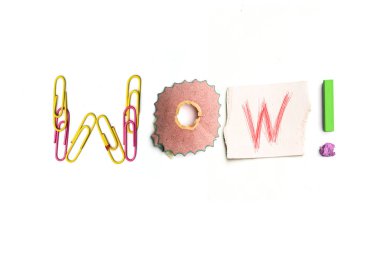 The word wow created from office stationery. clipart