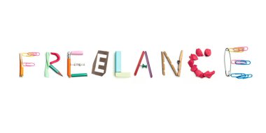The word freelance created from office stationery. clipart