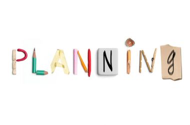 The word planning created from office stationery. clipart