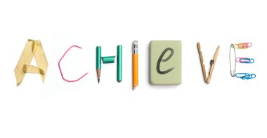 The word achieve created from office stationery. clipart