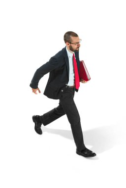 Tam vücut beyaz klasörü işadamı portresi