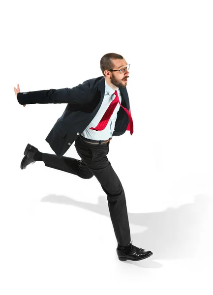 Businessman running with a folder on white background Stock Image