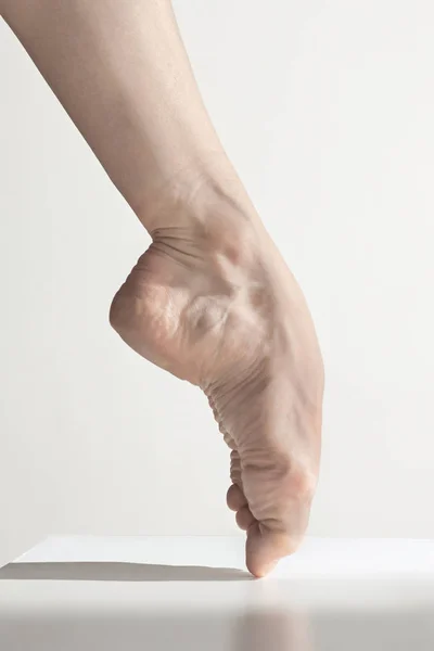 Szczelnie-do góry nogi baleriny na dnie biały — Zdjęcie stockowe