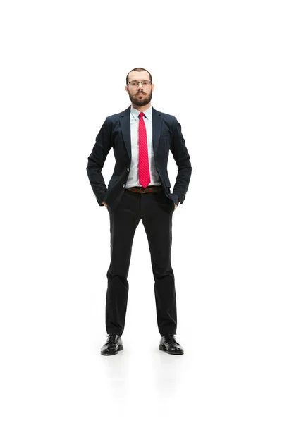 Retrato de cuerpo completo de hombre de negocios en fondo de estudio blanco — Foto de Stock