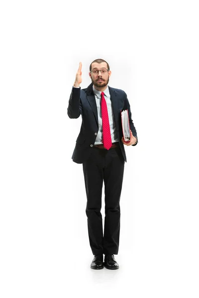 Choose me. Full body view of businessman on white studio background — Stock Photo, Image