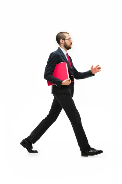 Retrato de cuerpo completo de hombre de negocios con carpeta en blanco — Foto de Stock