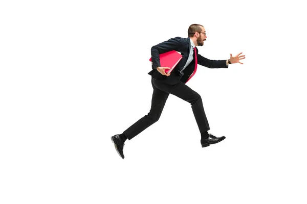 Üzletember futás-val egy fehér háttér — Stock Fotó