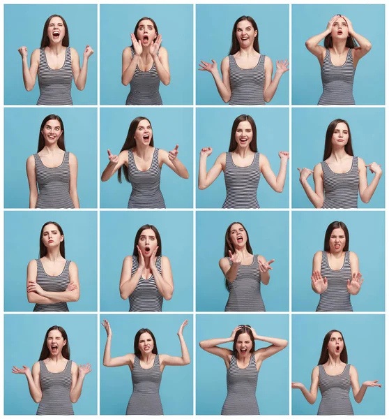 Die Collage verschiedener menschlicher Gesichtsausdrücke, Emotionen und Gefühle. — Stockfoto