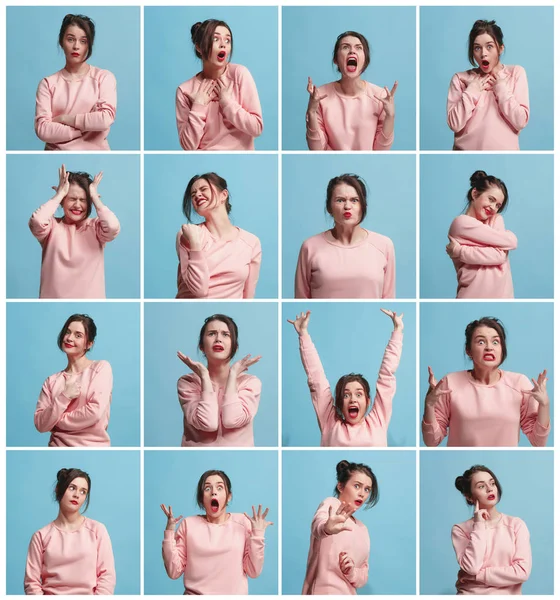 El collage de diferentes expresiones faciales humanas, emociones y sentimientos . — Foto de Stock