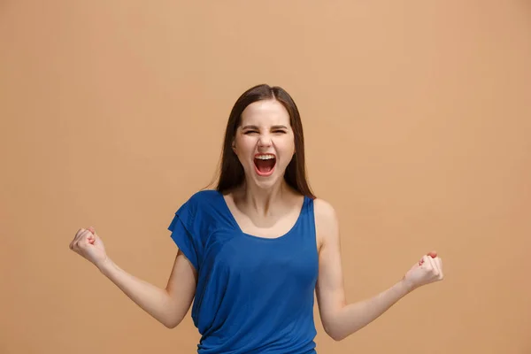 Winning success woman happy ecstatic celebrating being a winner. Dynamic energetic image of female model — Stock Photo, Image