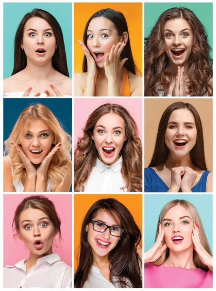 Collage di foto di attraenti donne felici sorridenti — Foto Stock