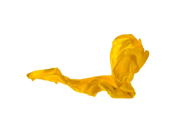 Elegante tessuto giallo trasparente liscio separato su sfondo bianco . — Foto Stock
