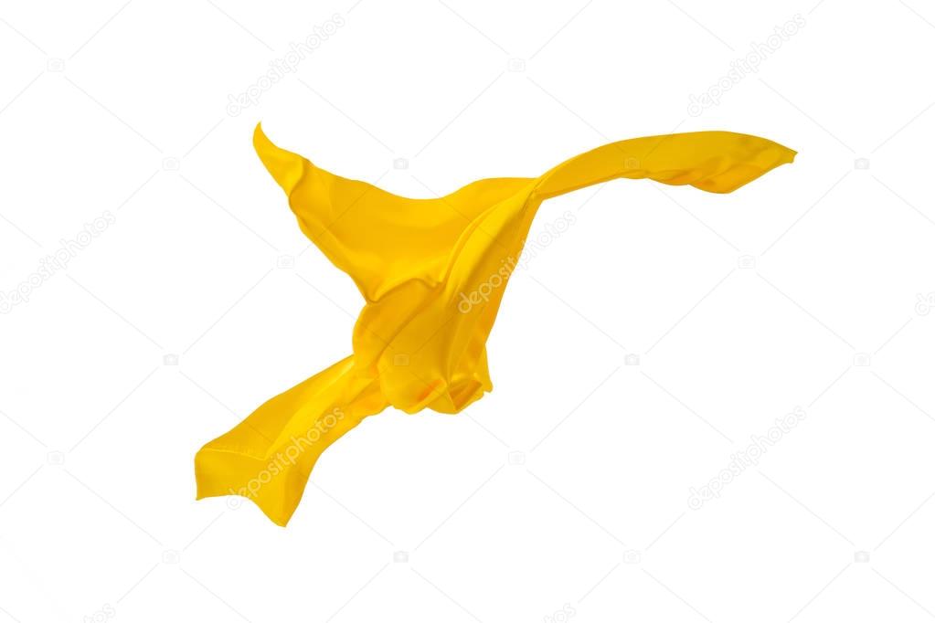 Smooth elegant transparent yellow cloth separated on white background.